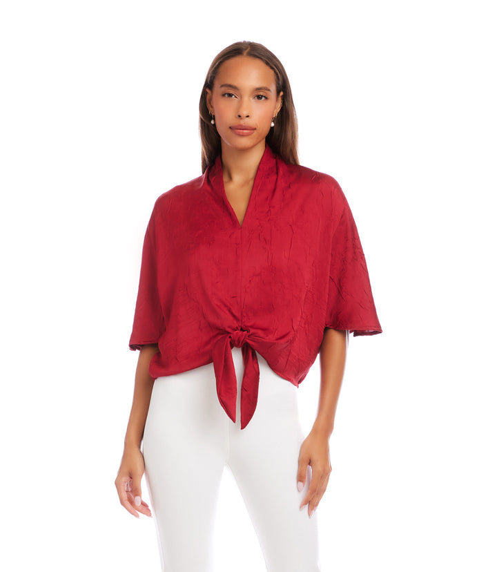 Flare Sleeve Tie-Front Top