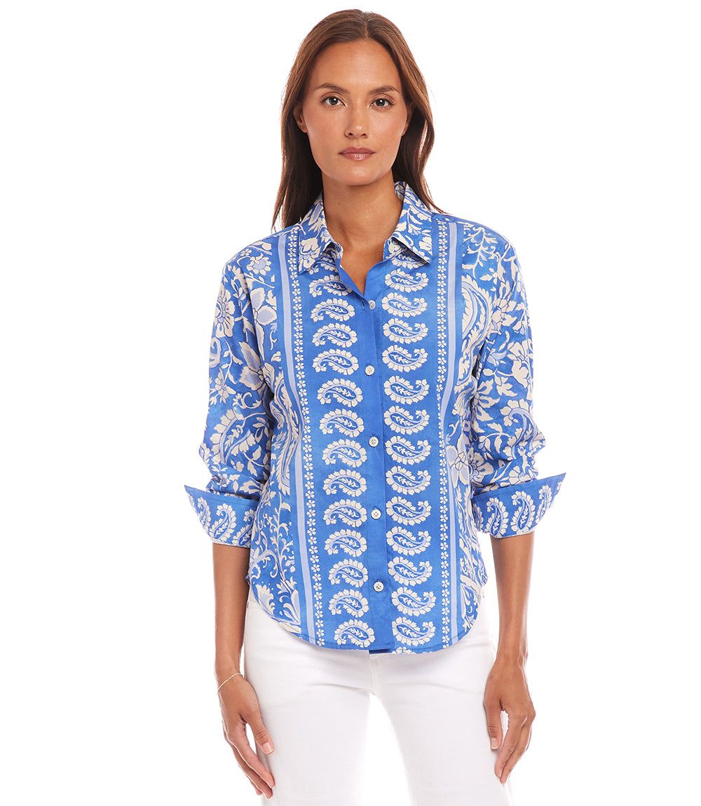 Ruched Sleeve Button-Up Shirt