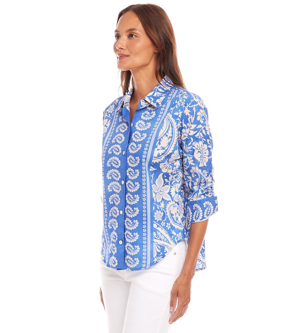 Ruched Sleeve Button-Up Shirt