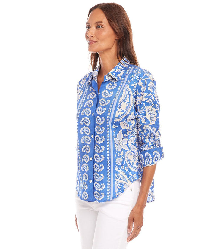 Ruched Sleeve Button-Up Shirt