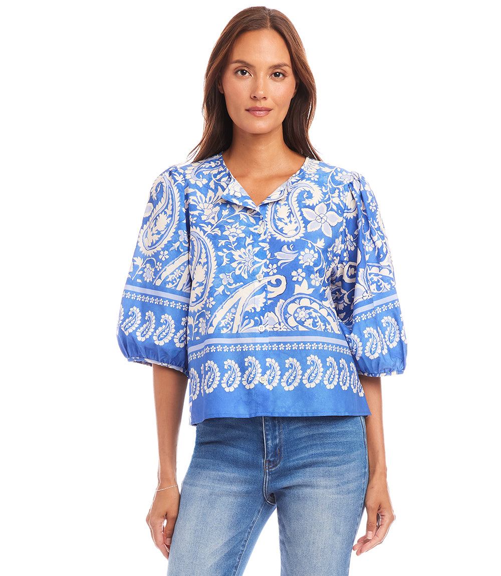 Puff Sleeve Button-Front Shirt