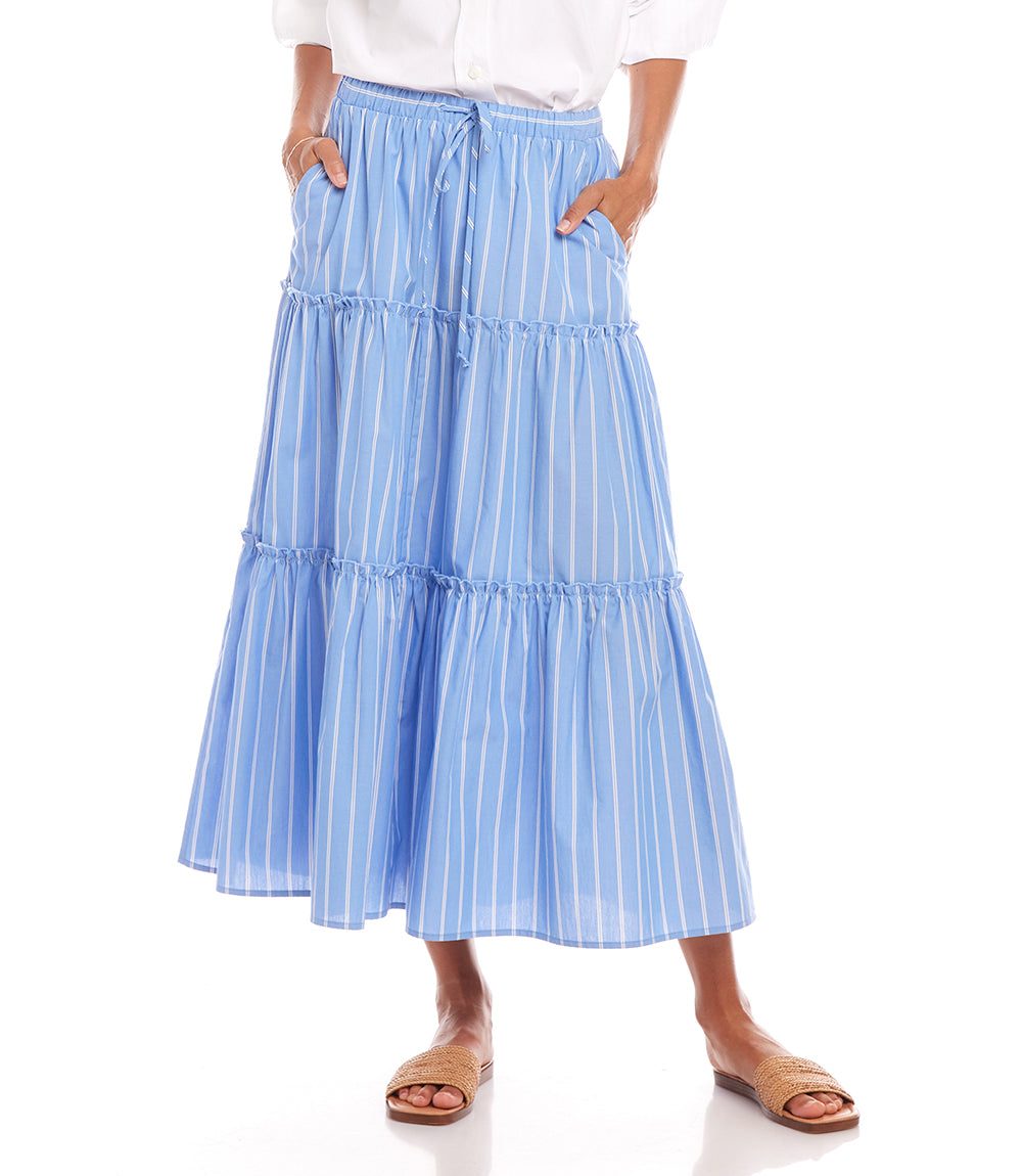 Stripe Tiered Midi Skirt