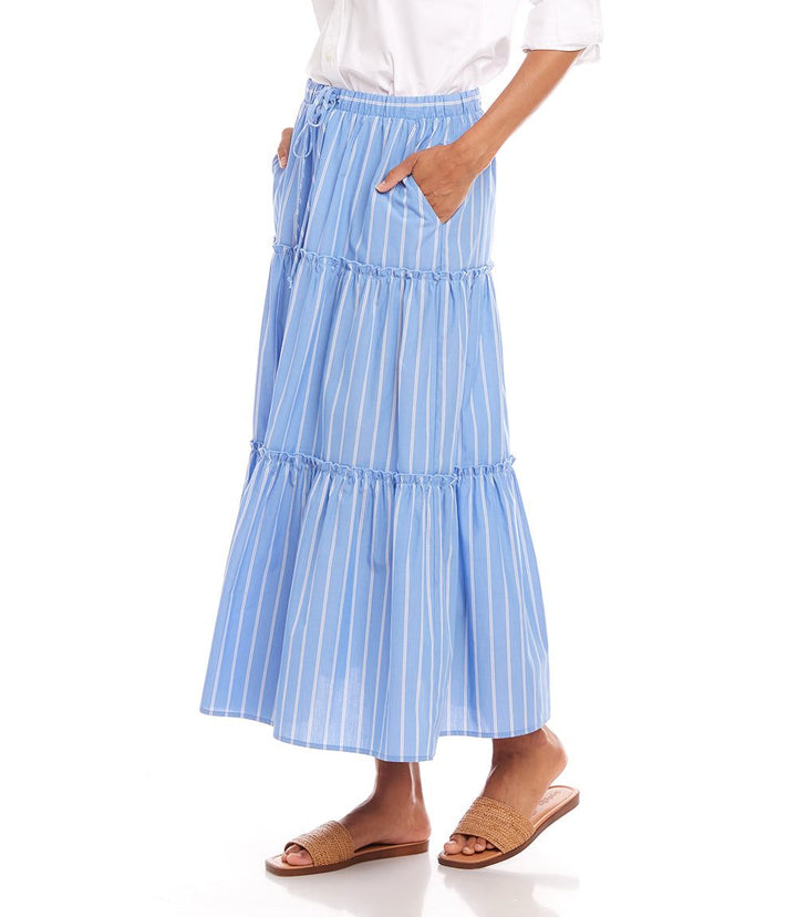 Stripe Tiered Midi Skirt