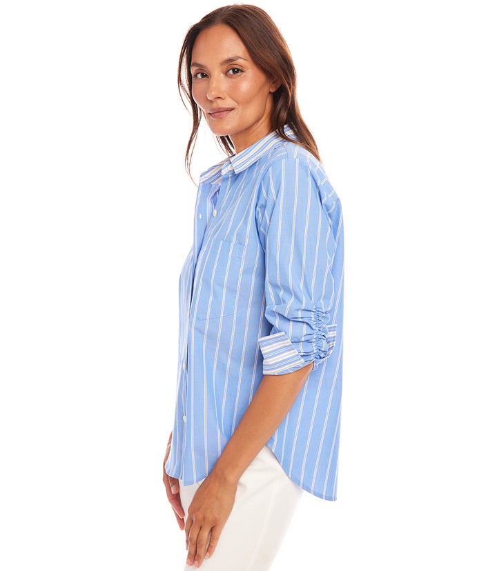 Contrast Ruched Sleeve Shirt