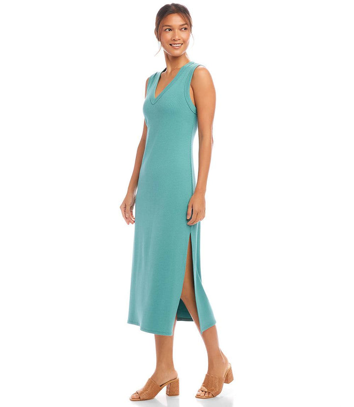 Sleeveless Ribbed V-Neck Midi Column Dress
