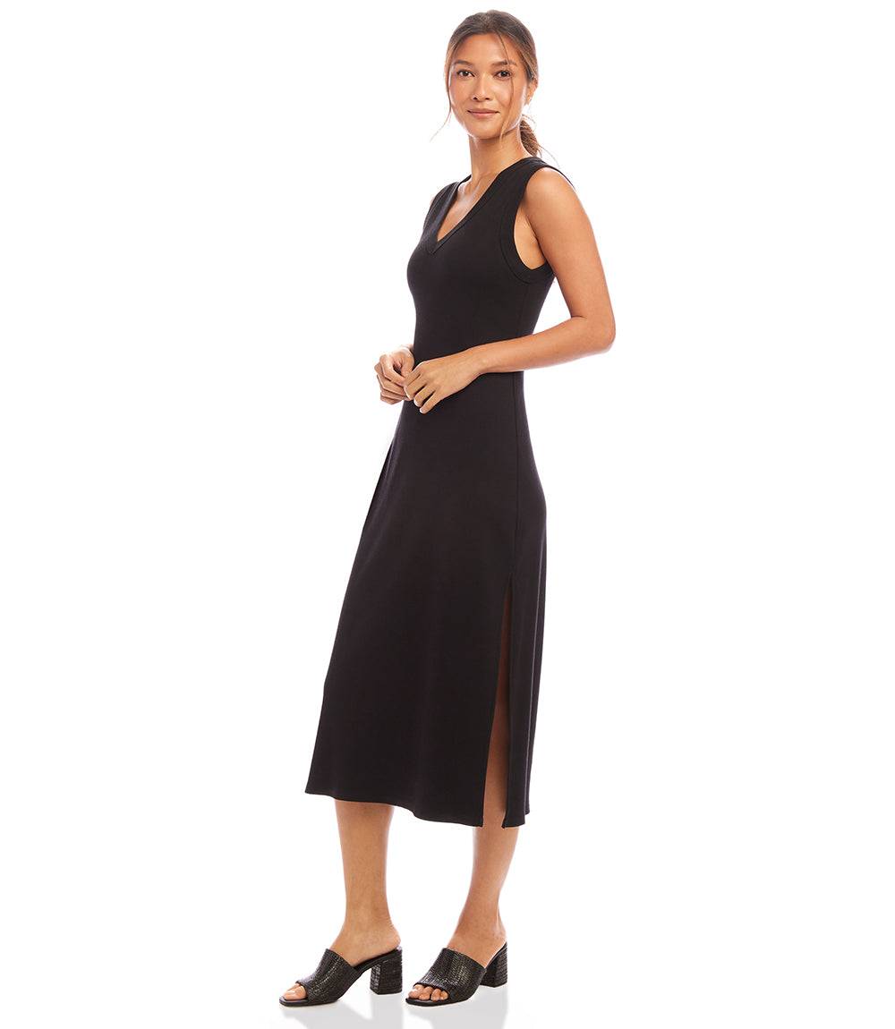 Sleeveless Ribbed V-Neck Midi Column Dress