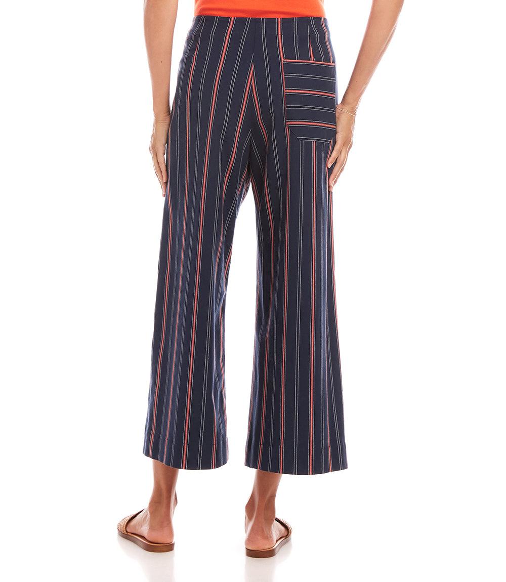 Stripe Cropped Wide Leg Pants - Stylish Navy Wide-Leg Trousers