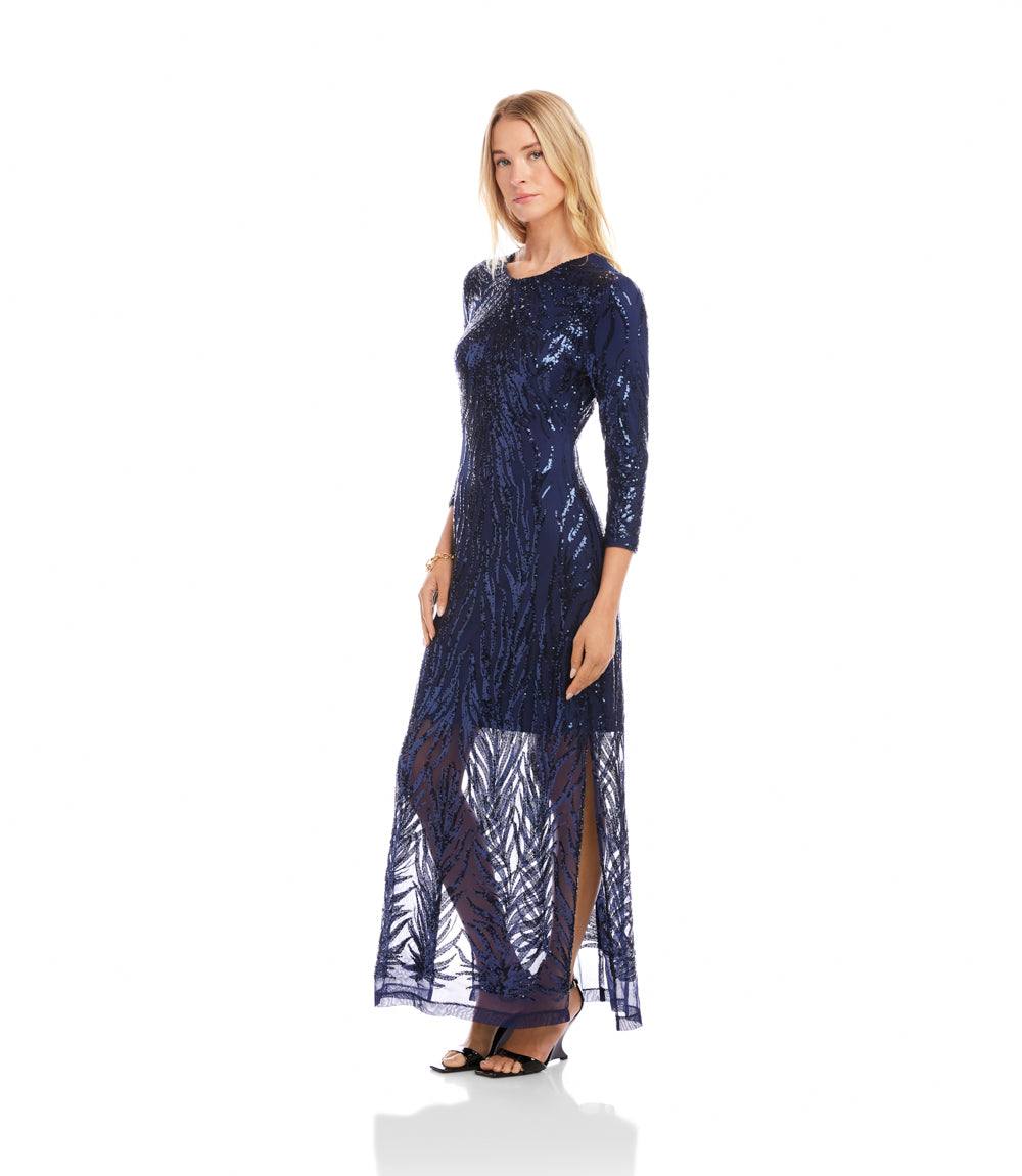 3/4 Sleeve Sequin Side Slit Dress - Elegant Occasion Dress – Karen