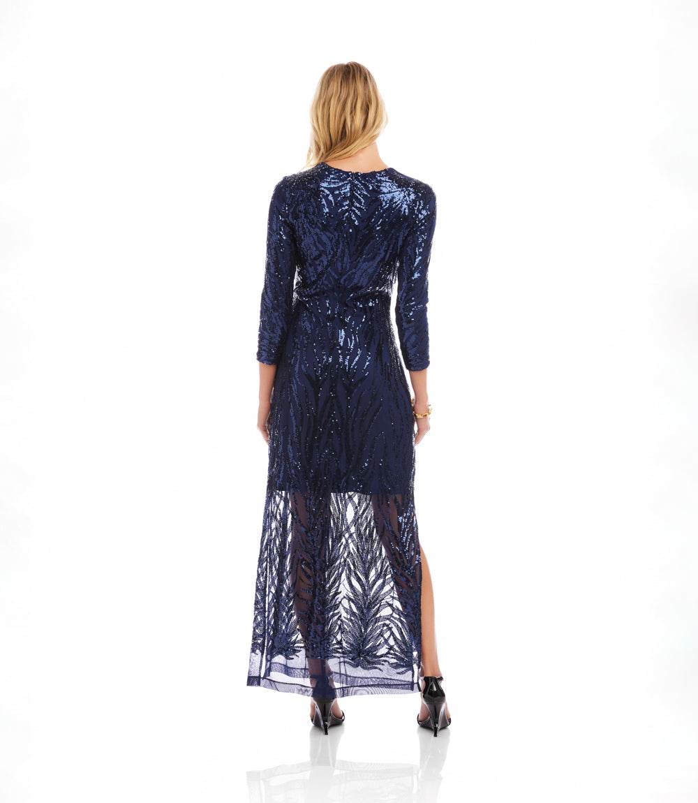 3/4 Sleeve Sequin Side Slit Dress - Elegant Occasion Dress – Karen