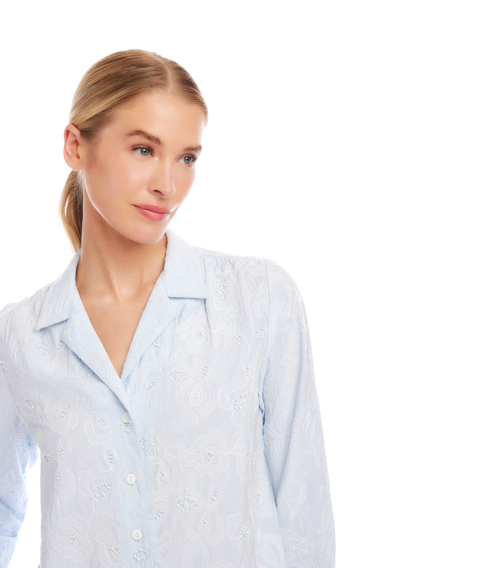 Petite Size Stripe Long Sleeve Embellished Button-Up Shirt