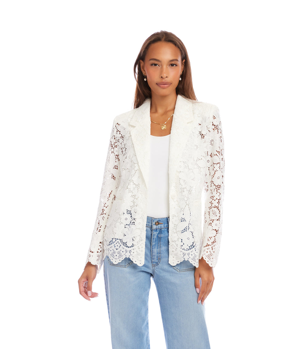 Floral Lace Scallop Edge Blazer