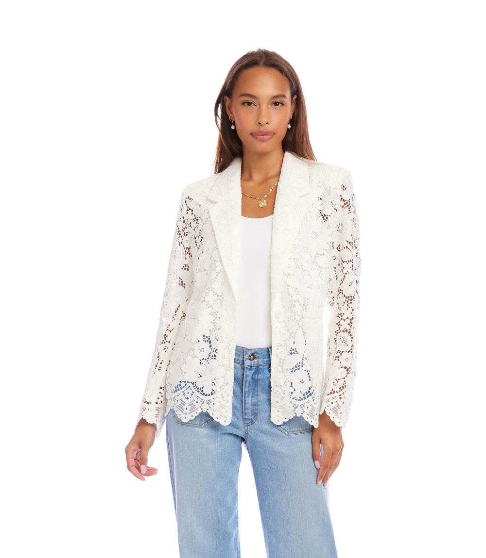 Petite Size Floral Lace Blazer - Elegant Scalloped Edge Design