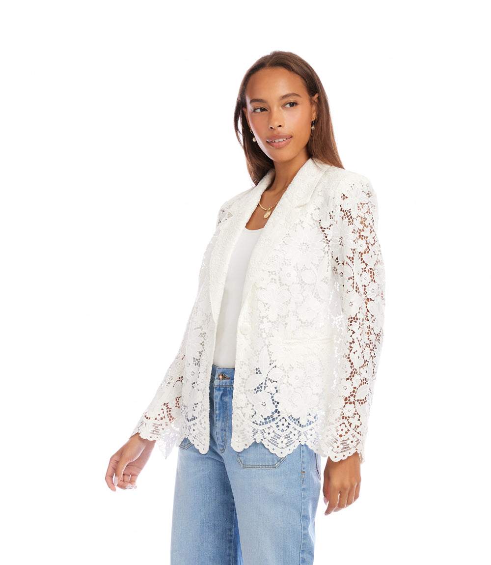 Petite Size Floral Lace Blazer - Elegant Scalloped Edge Design