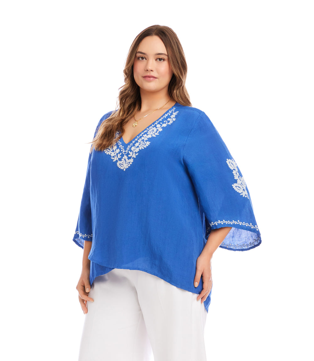 Plus Size Bracelet Sleeve Embroidered Asymmetric Top