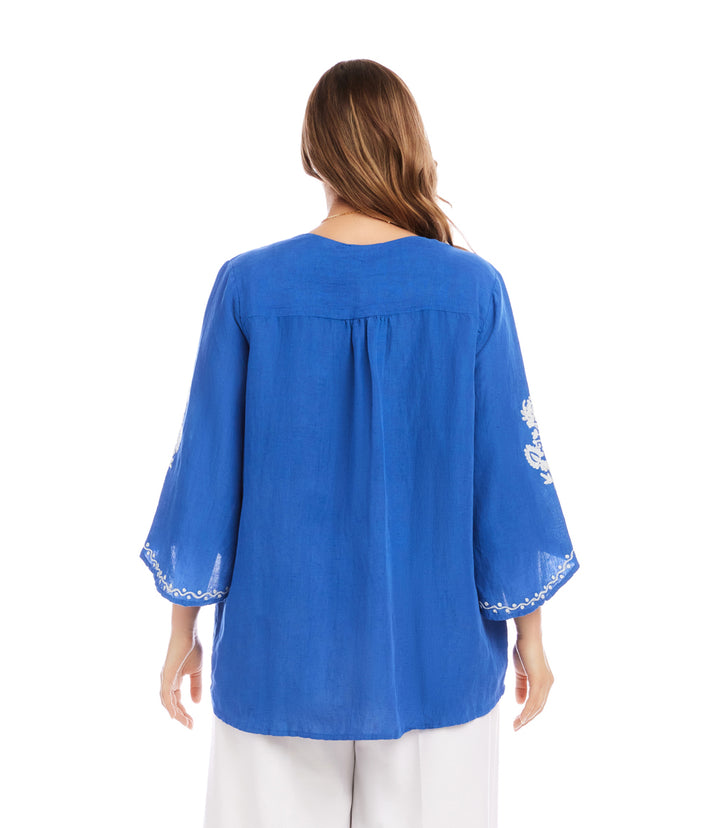 Plus Size Bracelet Sleeve Embroidered Asymmetric Top