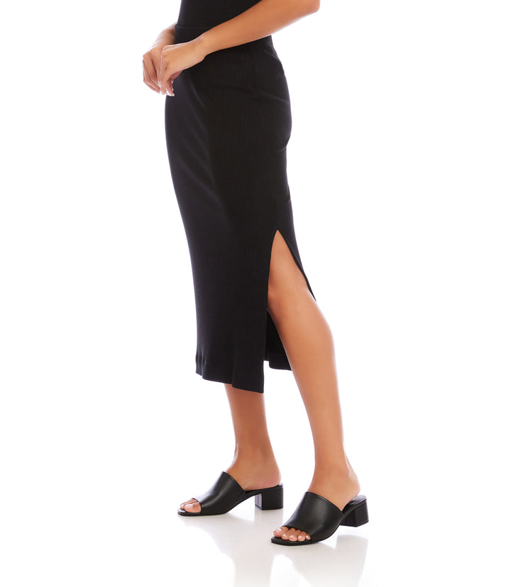 Ribbed Side-Slit Midi Skirt