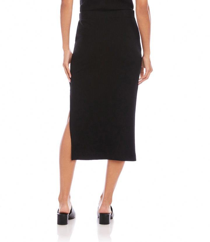 Ribbed Side-Slit Midi Skirt
