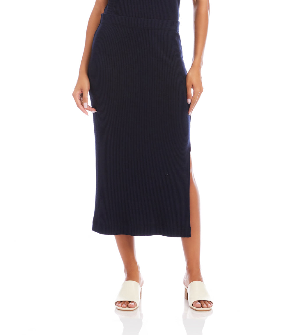 Ribbed Side-Slit Midi Skirt – Karen Kane