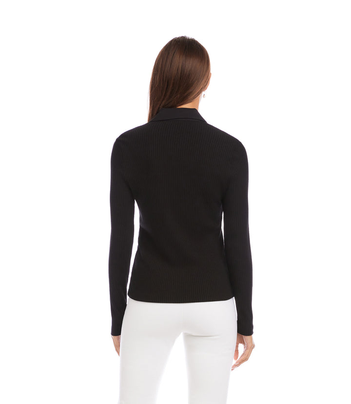 Ribbed Long Sleeve Button Front Top