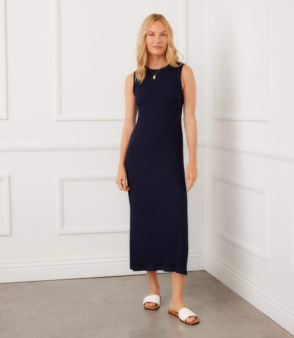 Karen Kane Ribbed Sleeveless Midi Column Dress - Navy Karen Kane Ribbed Sleeveless Midi Column Dress - Navy