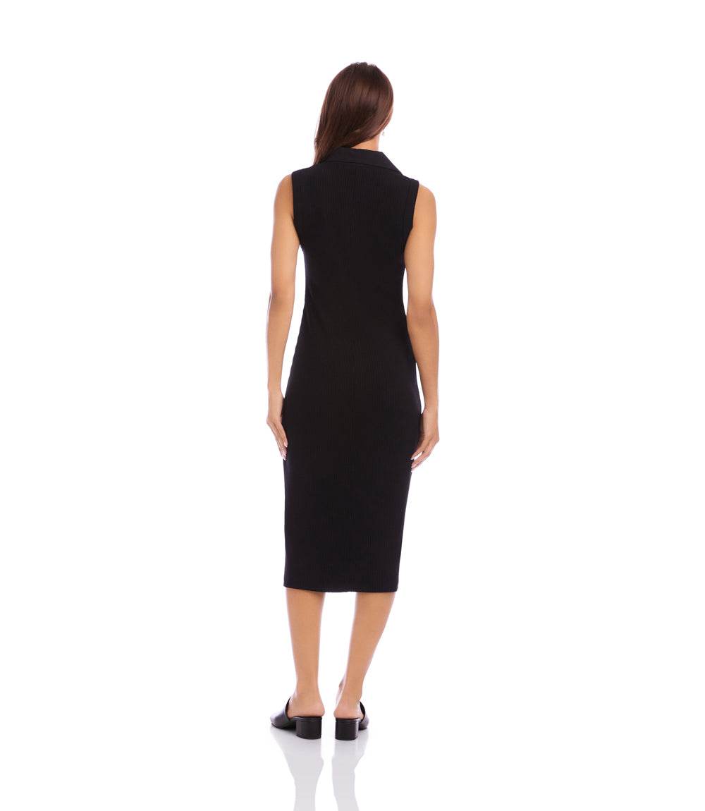 black ribbed button front midi dress Karen Kane Ribbed Sleeveless Midi Dress - Black