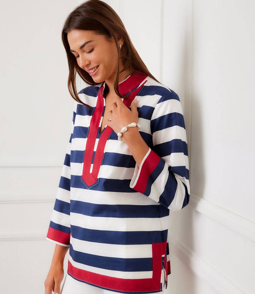 Striped St Tropez Tunic - Polished & Comfortable Stretch Woven