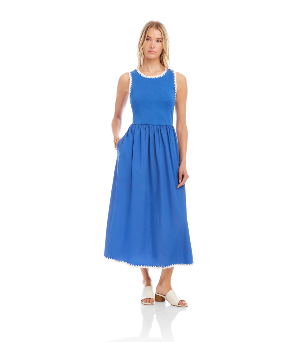 Petite Size Sleeveless Edge Stitch Contrast Midi Dress
