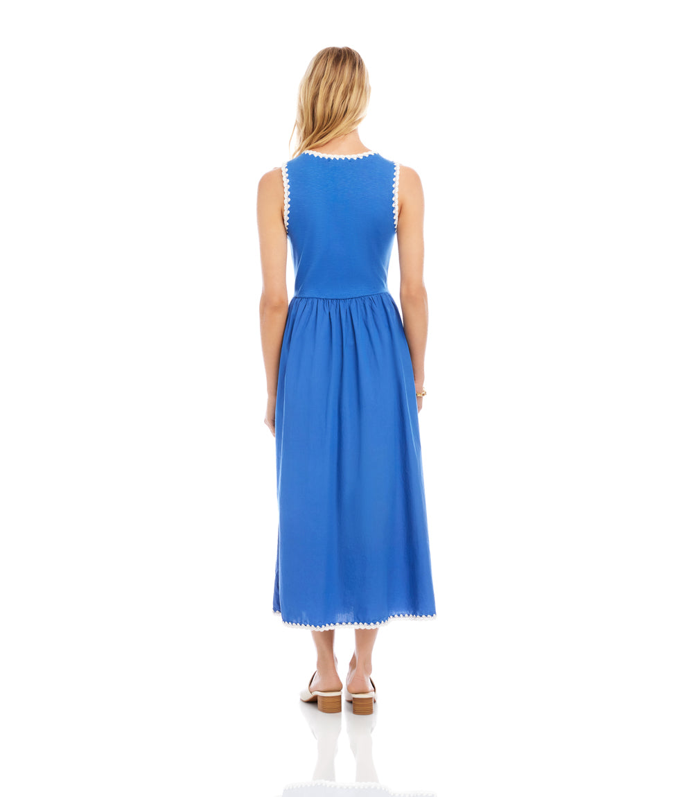 Sleeveless Edge Stitch Contrast Midi Dress