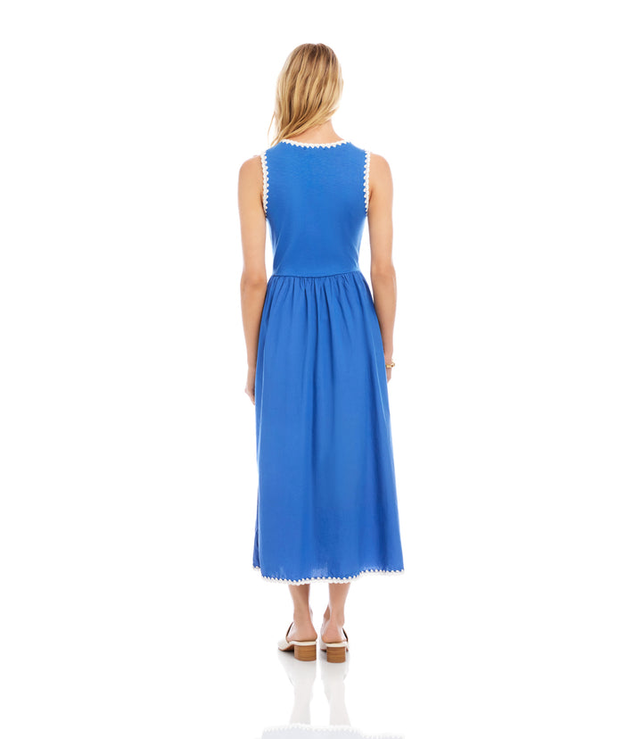 Sleeveless Edge Stitch Contrast Midi Dress