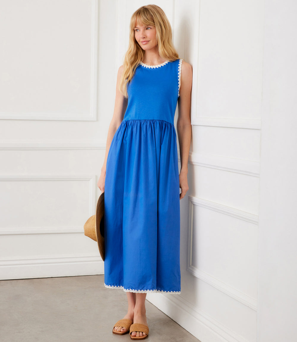 Sleeveless Edge Stitch Contrast Midi Dress