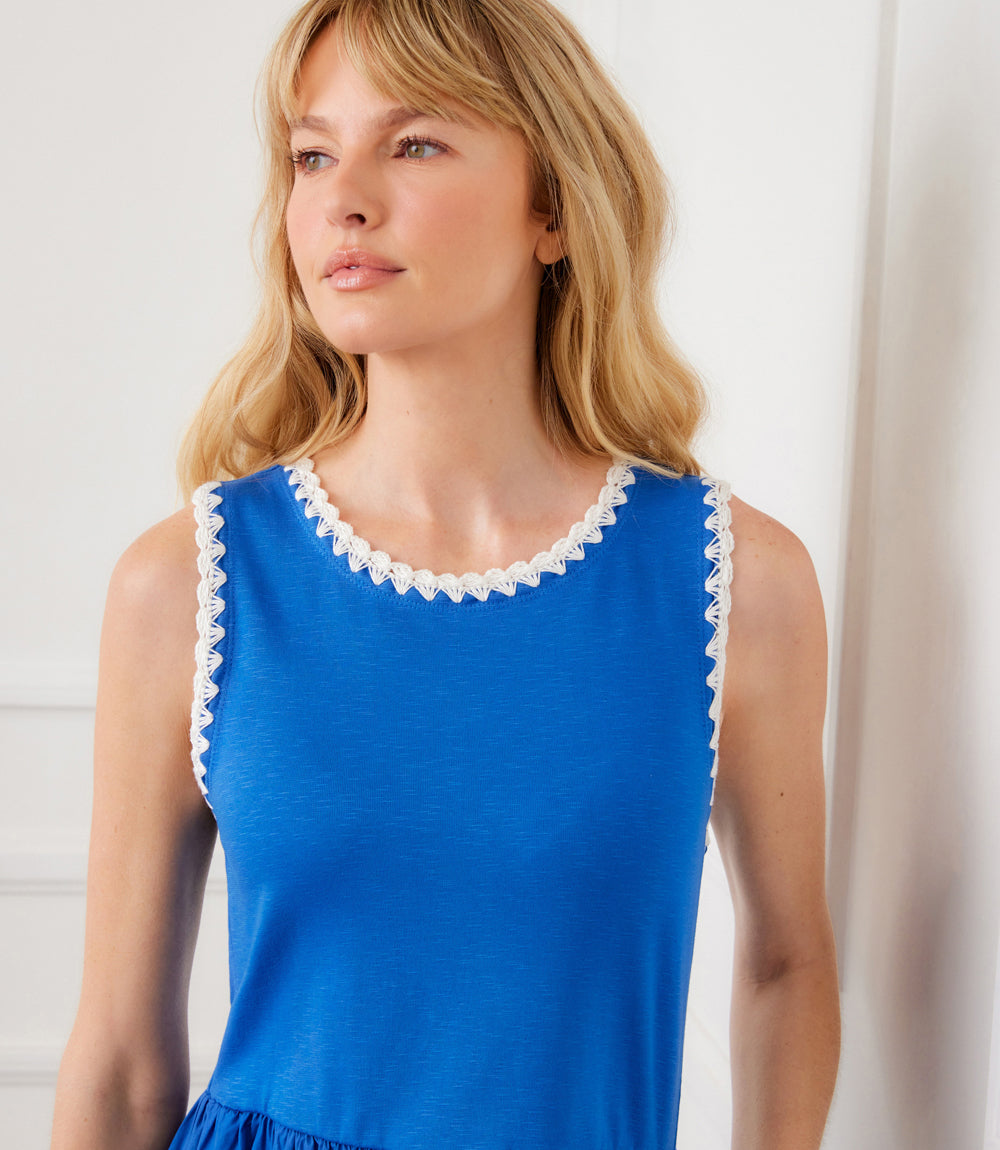 Sleeveless Edge Stitch Contrast Midi Dress