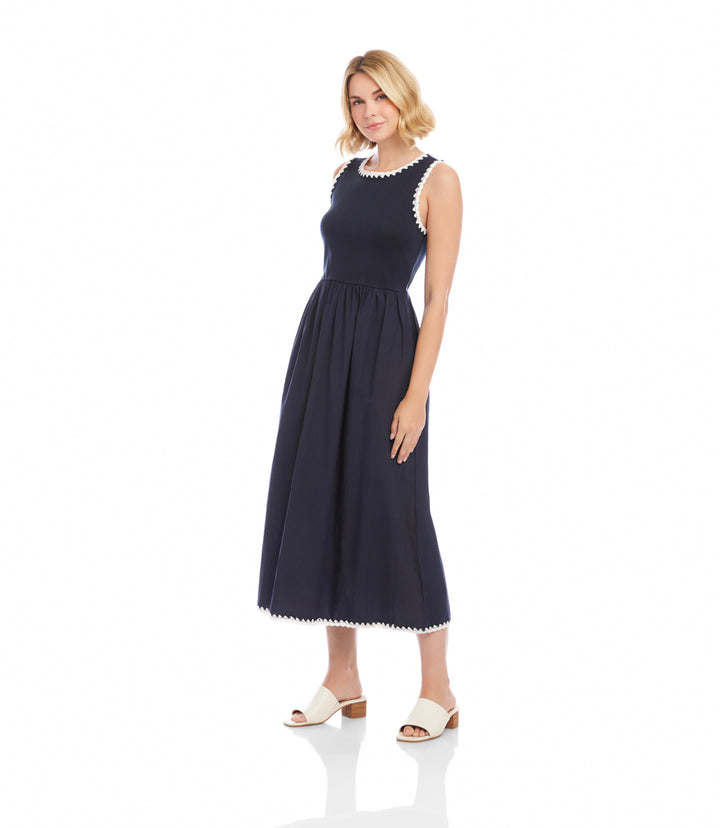 Sleeveless Edge Stitch Contrast Midi Dress