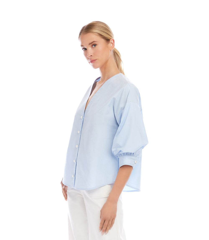 Lantern Sleeve Pearl Button Top