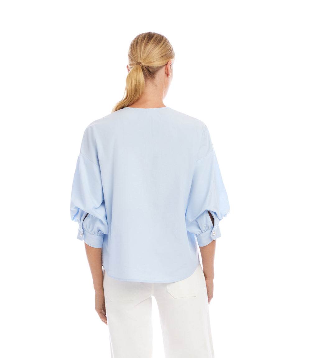 Lantern Sleeve Pearl Button Top - Feminine Cotton-Blend Design – Karen Kane