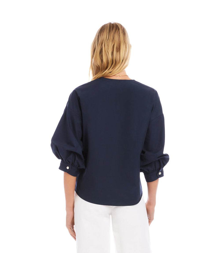 Lantern Sleeve Pearl Button Top