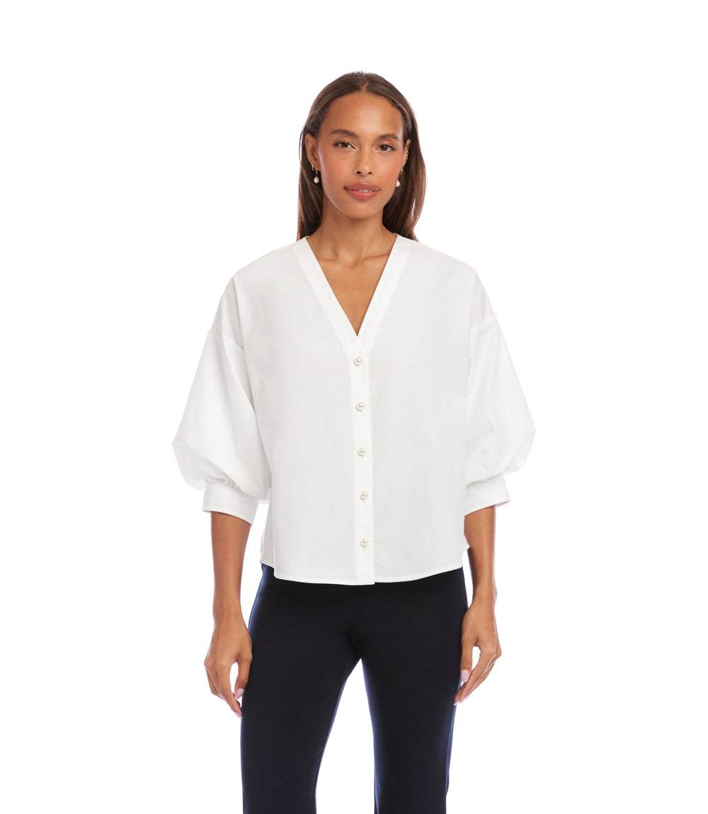Lantern Sleeve Pearl Button Top