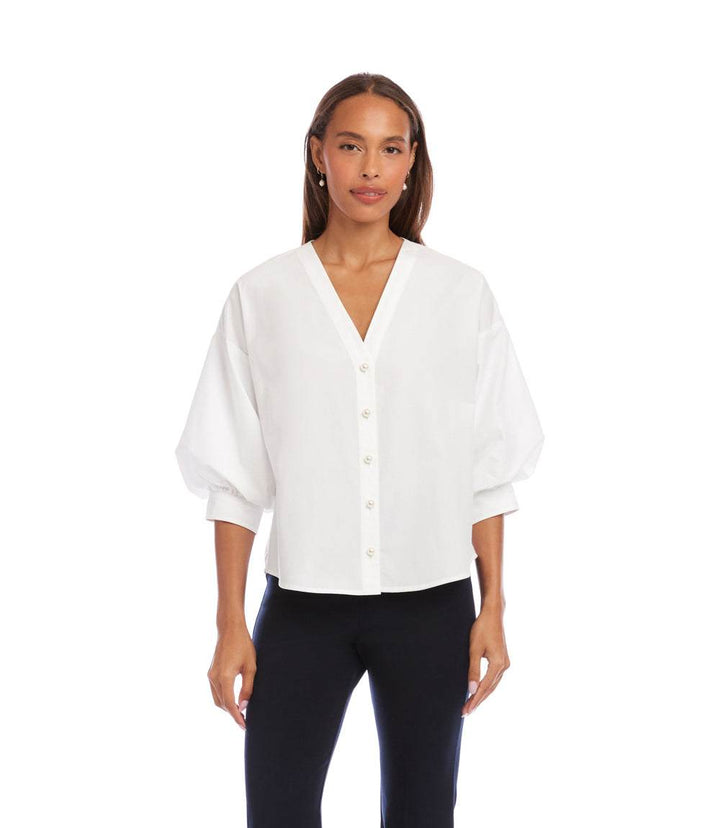 Lantern Sleeve Pearl Button Top