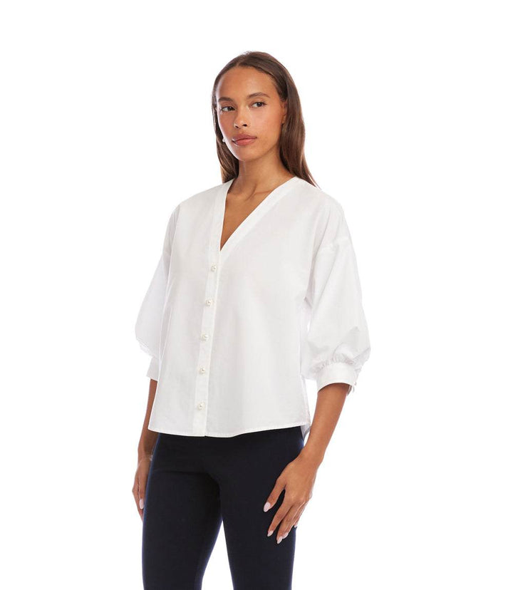 Lantern Sleeve Pearl Button Top