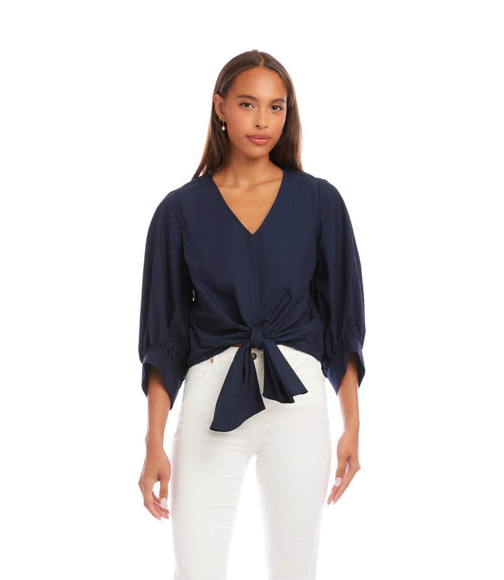 Blouson Sleeve Tie-Front Top