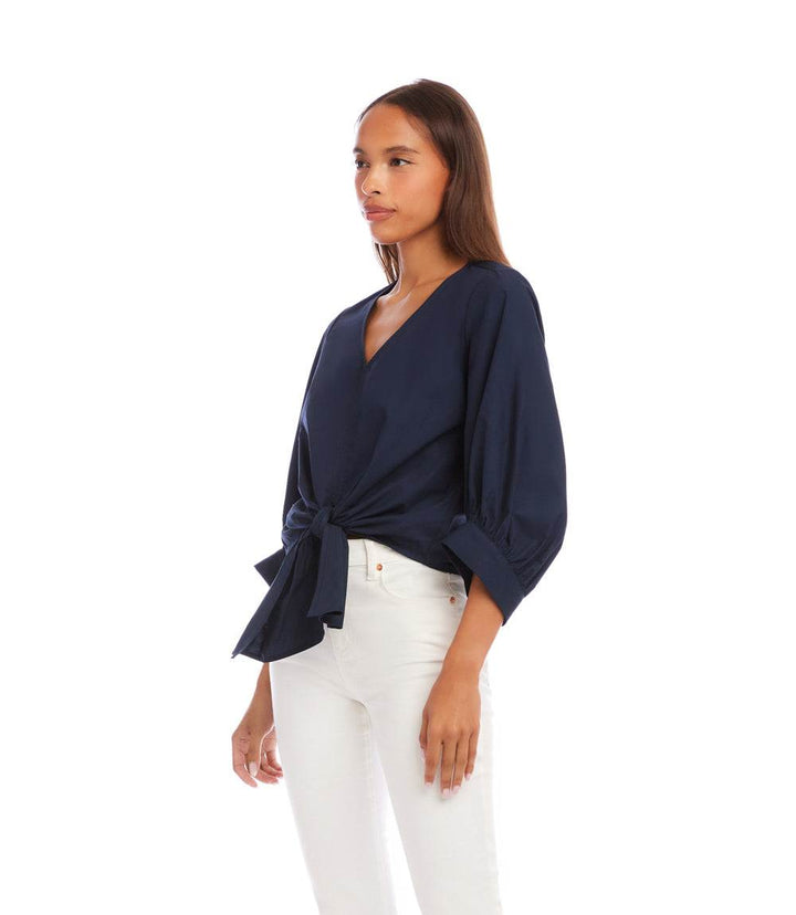 Blouson Sleeve Tie-Front Top