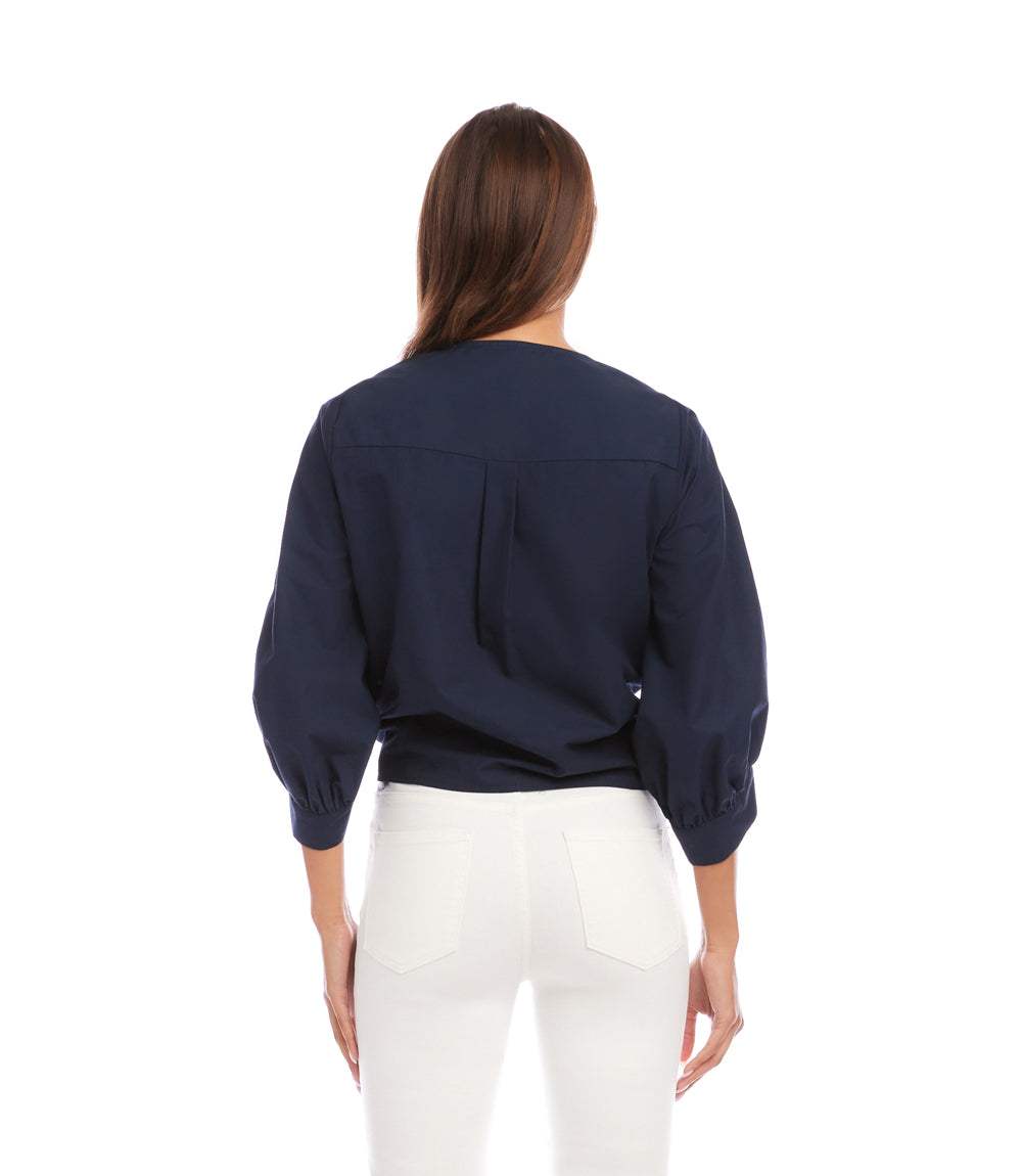 Blouson Sleeve Tie-Front Top