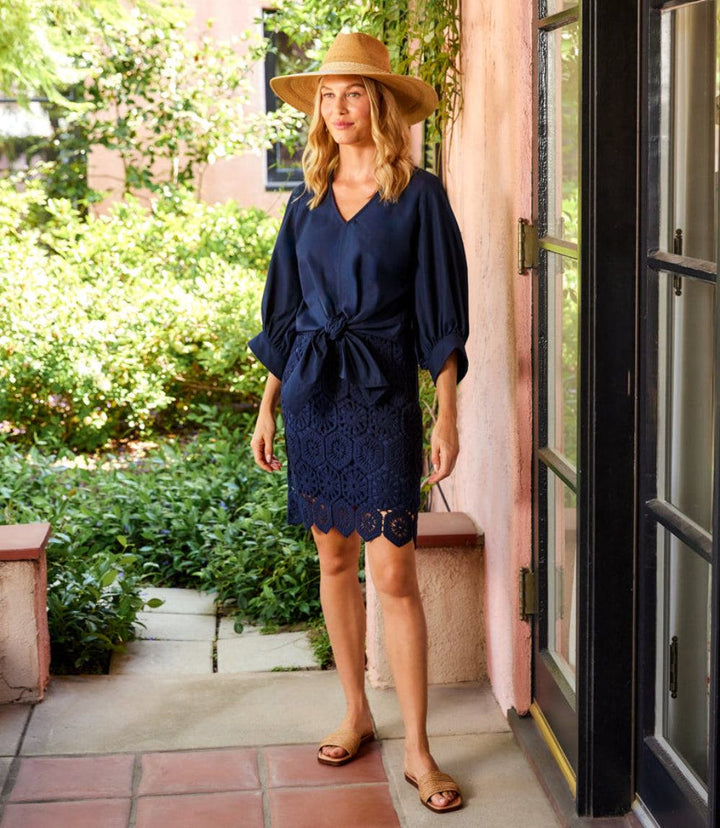 Blouson Sleeve Tie-Front Top