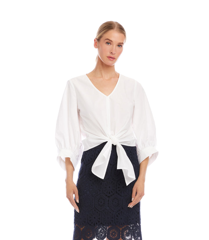 Blouson Sleeve Tie-Front Top