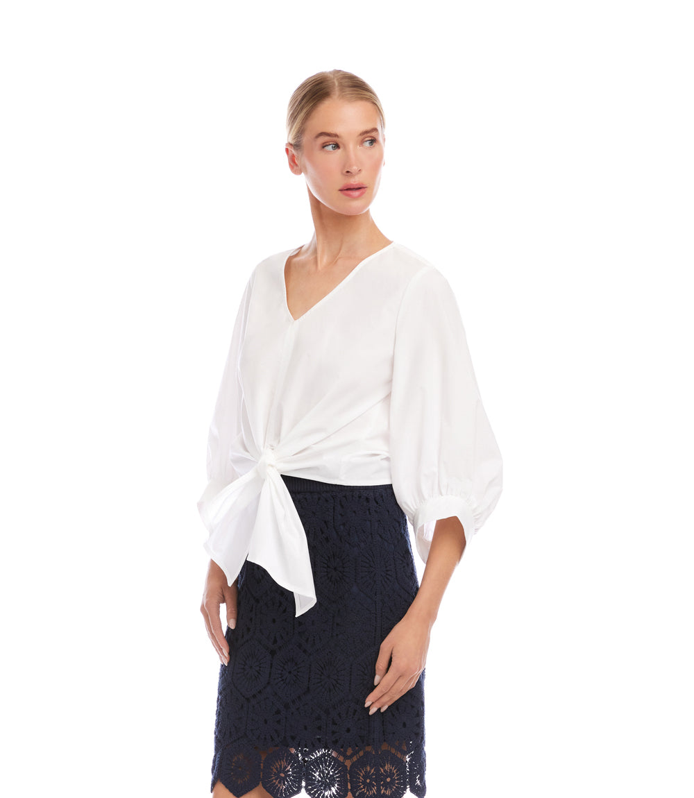Blouson Sleeve Tie-Front Top
