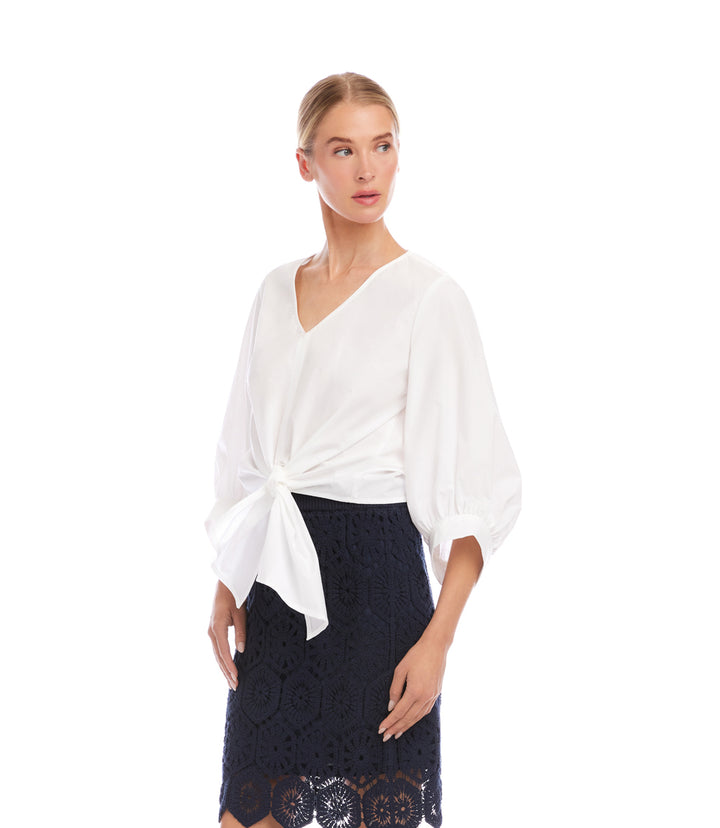 Blouson Sleeve Tie-Front Top