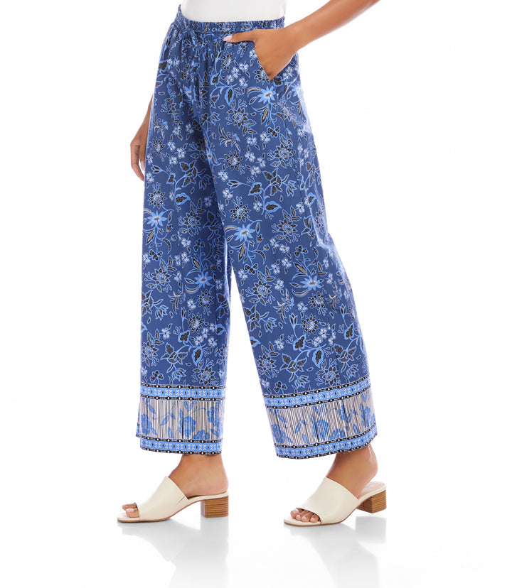 Drawstring Border Print Cropped Pants