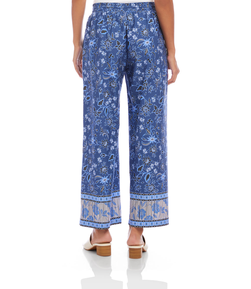Drawstring Border Print Cropped Pants