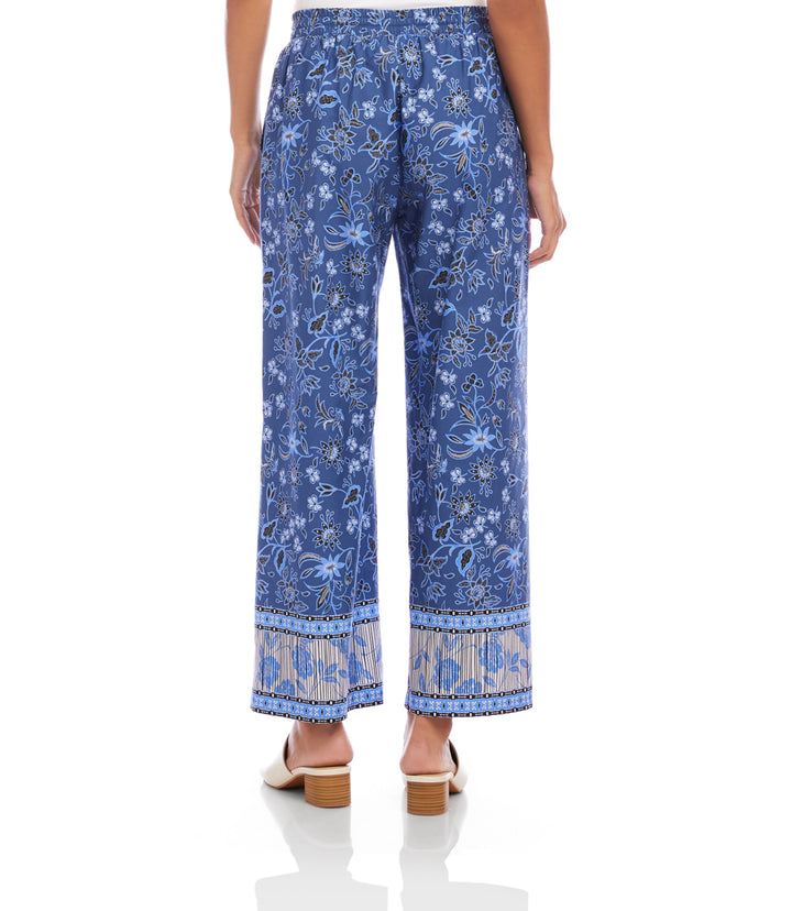Drawstring Border Print Cropped Pants