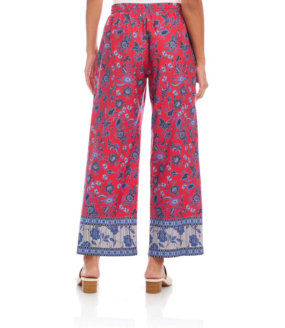Drawstring Border Print Cropped Pants