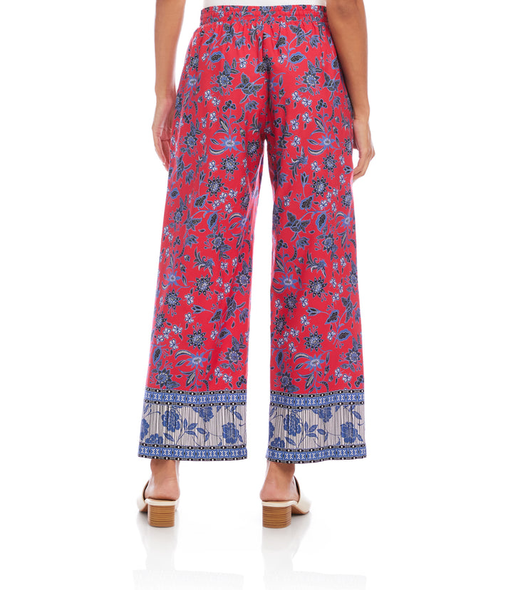 Drawstring Border Print Cropped Pants